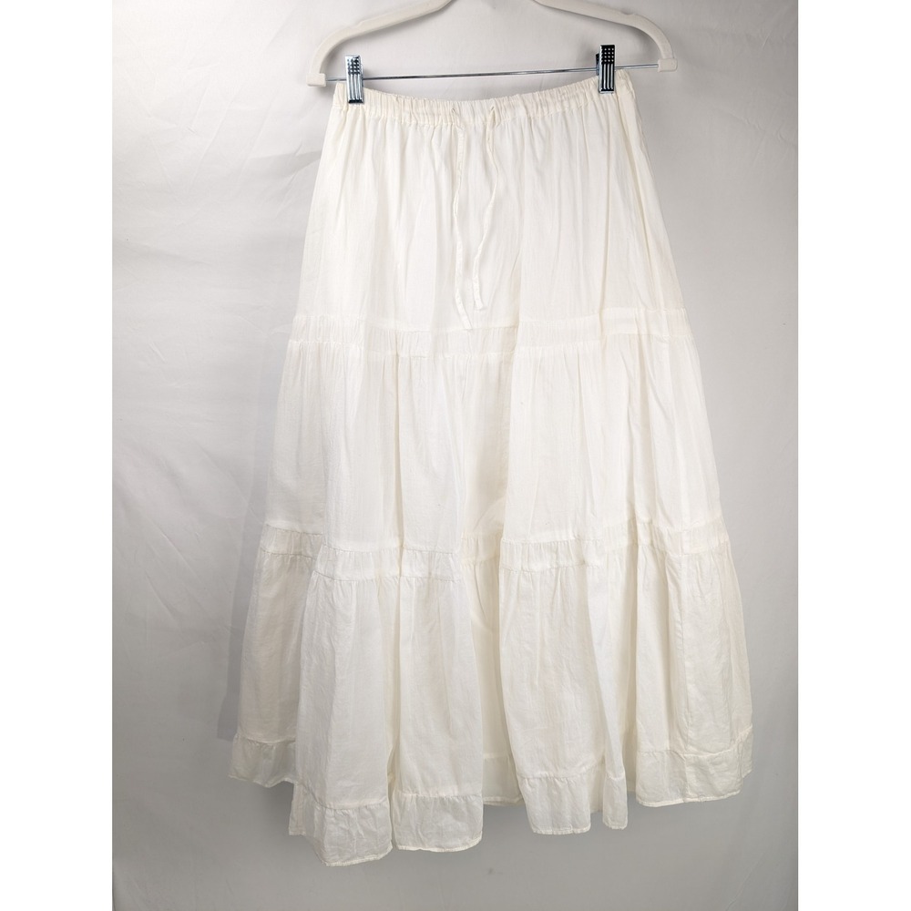 Boho Tiered Maxi Peasant Skirt Sz M White Boho Cottagecore Prairie Elastic Waist